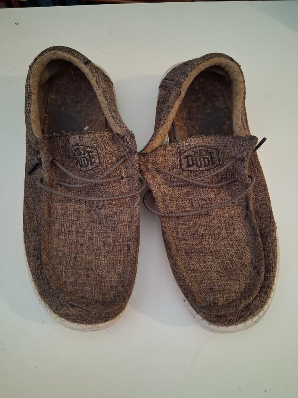 Hey Dude Canvas Slip on Shoes Loafers Brown Size Men's 8 Ladies 10